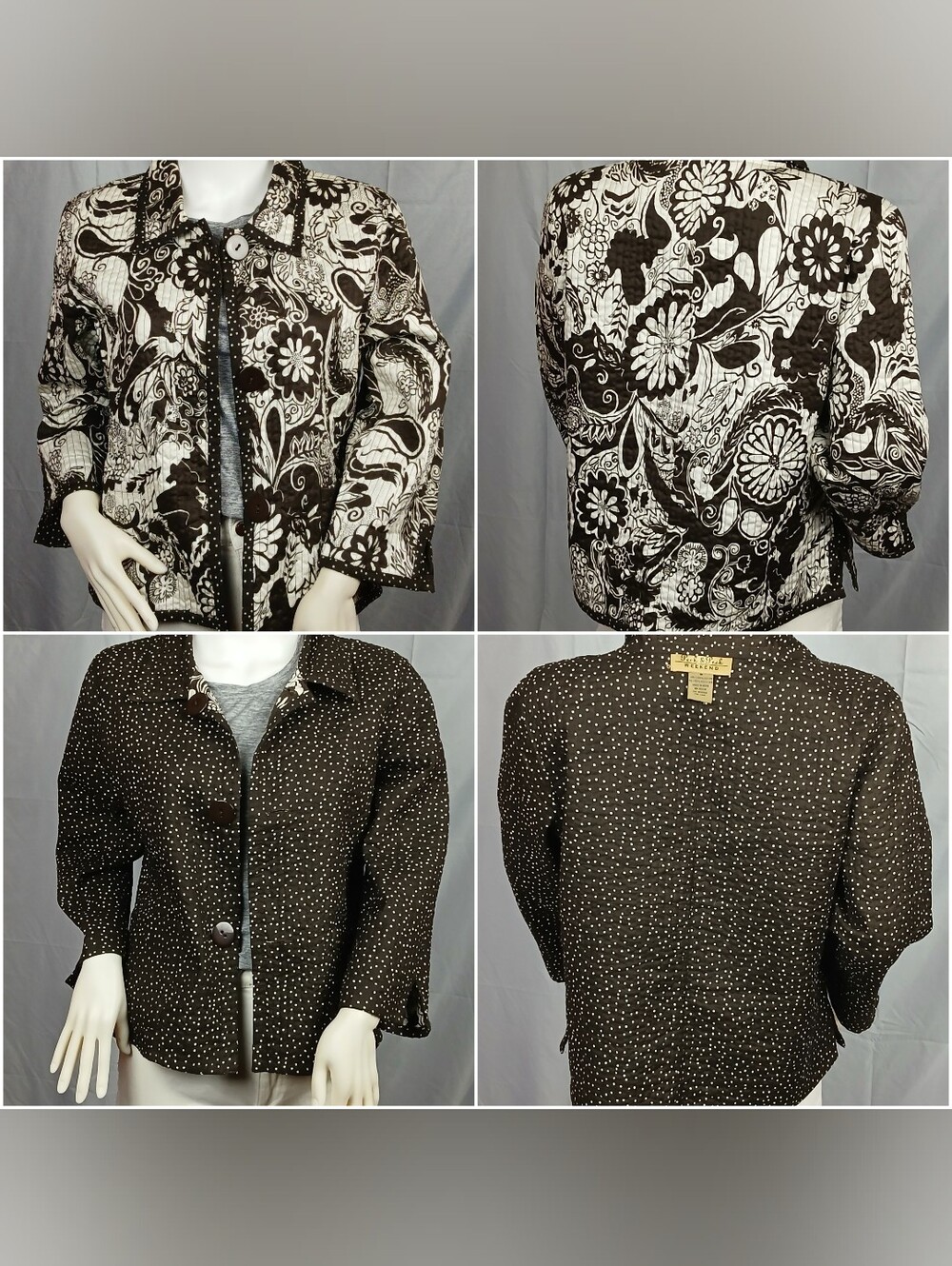 Peck & Peak Weekend Floral Quilted Reversible Jacket Button Up Size Medium